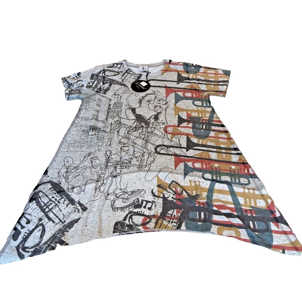 Inoah Wearable Art Clothing Women's Short‎ Sleeve A-Line Top Grey Size Small NWT